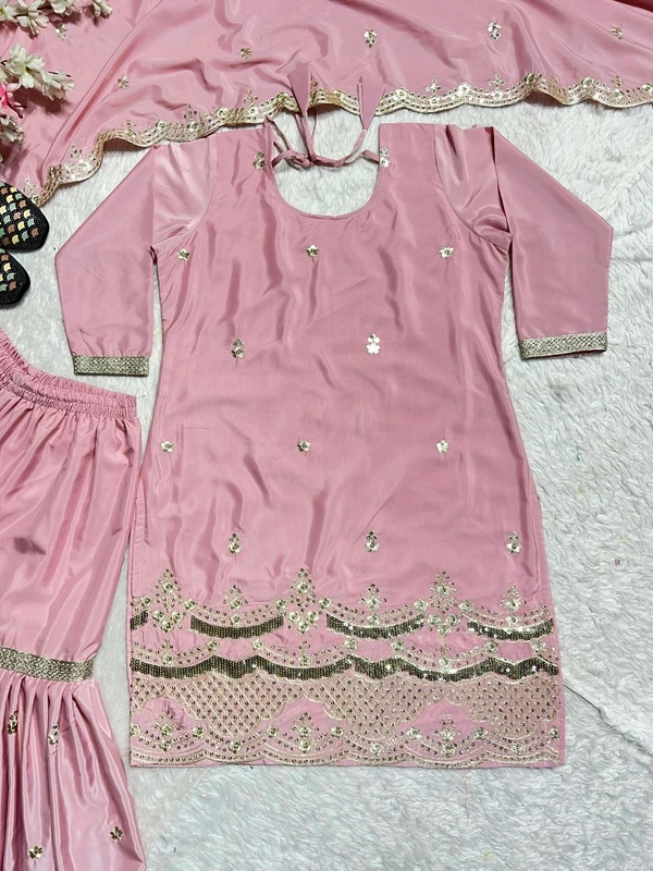 Wedding Special Silk Embroidery Work Sharara Suit - M