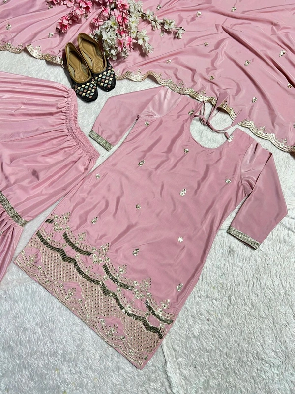 Wedding Special Silk Embroidery Work Sharara Suit - M
