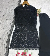 Black Color Heavy Embroidery Work Plazzo Suit - M