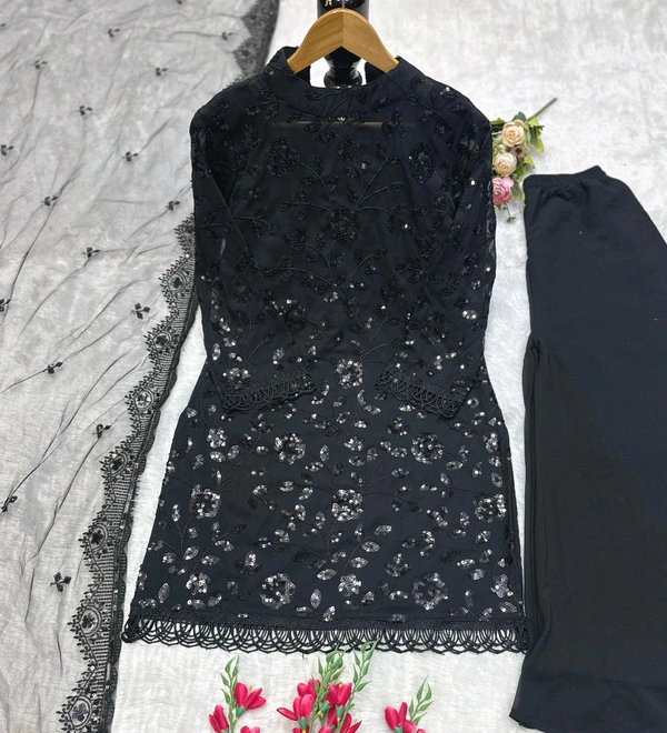 Black Color Heavy Embroidery Work Plazzo Suit - M