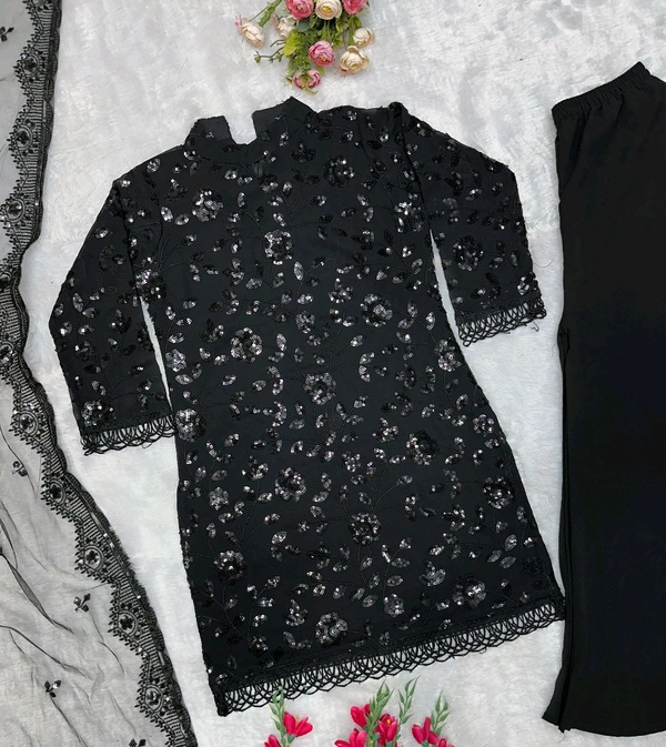 Black Color Heavy Embroidery Work Plazzo Suit - M