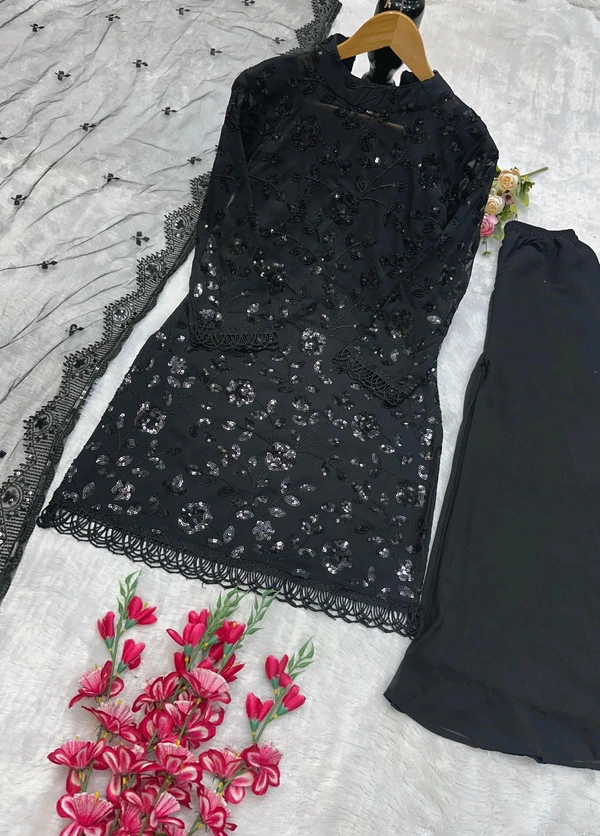 Black Color Heavy Embroidery Work Plazzo Suit - L