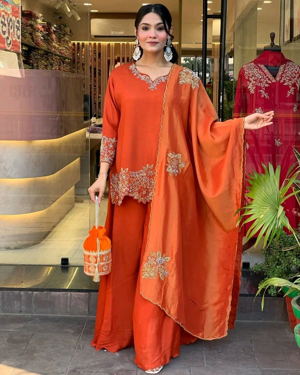 Latest Heavy Fauc Georgette Plazzo Suit - M