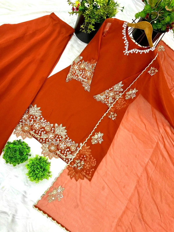 Latest Heavy Fauc Georgette Plazzo Suit - L