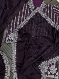 Designer Ready To Wear Saree With Full Koti - Free Size Upto 42inch, Ripe Plum