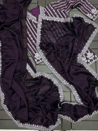 Designer Ready To Wear Saree With Full Koti - Free Size Upto 42inch, Ripe Plum