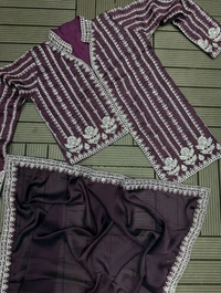 Designer Ready To Wear Saree With Full Koti - Free Size Upto 42inch, Ripe Plum