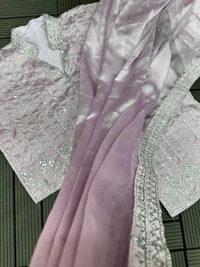 Designer Ready To Wear Saree With Full Koti - Free Size Upto 42inch, Lilac