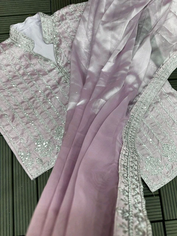 Designer Ready To Wear Saree With Full Koti - Free Size Upto 42inch, Lilac