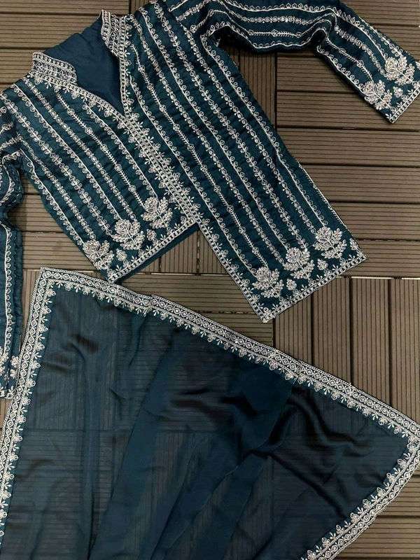 Designer Ready To Wear Saree With Full Koti - Free Size Upto 42inch, Sherpa Blue