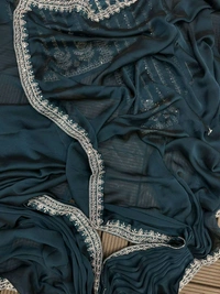 Designer Ready To Wear Saree With Full Koti - Free Size Upto 42inch, Sherpa Blue