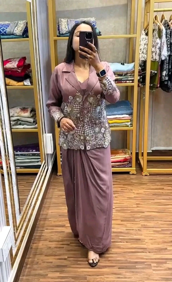 Partywear Readymade Koti With Lehenga - Free Size Upto 42inch
