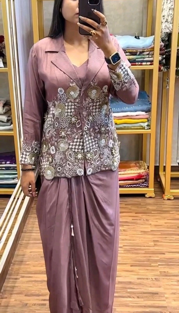 Partywear Readymade Koti With Lehenga - Free Size Upto 42inch