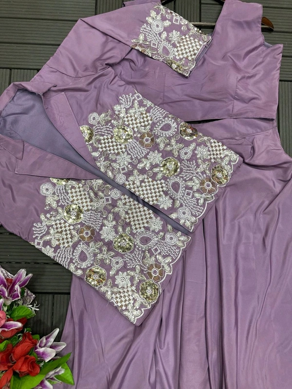 Partywear Readymade Koti With Lehenga - Free Size Upto 42inch