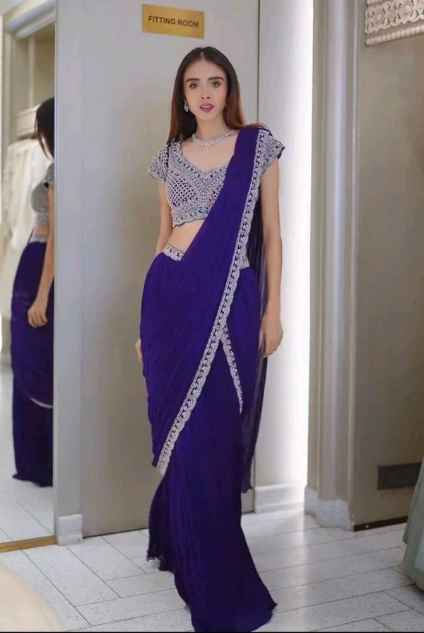 Partywear Fully Stiched Lehenga Saree With Blouse - 42 Xl Free Size, Purple
