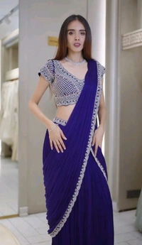 Partywear Fully Stiched Lehenga Saree With Blouse - 42 Xl Free Size, Purple