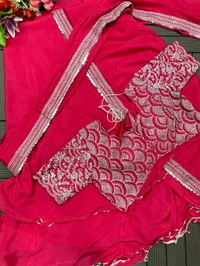 Partywear Fully Stiched Lehenga Saree With Blouse - 42 Xl Free Size, Red