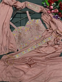 Super Hot Selling Ready To Wear Saree With Full Koti - Free Size Upto 42inch, Sundown