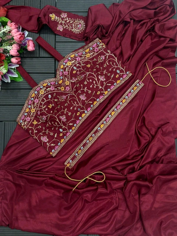 Super Hot Selling Ready To Wear Saree With Full Koti - Free Size Upto 42inch, Maroon