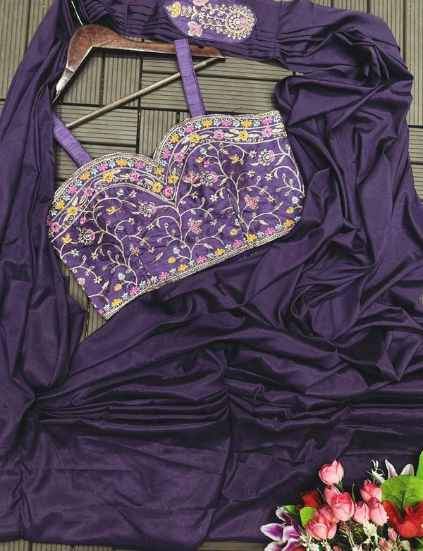 Super Hot Selling Ready To Wear Saree With Full Koti - Free Size Upto 42inch, Purple