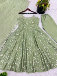 Heavy Anarkali Gown With Bottom and Dupatta Set - XL