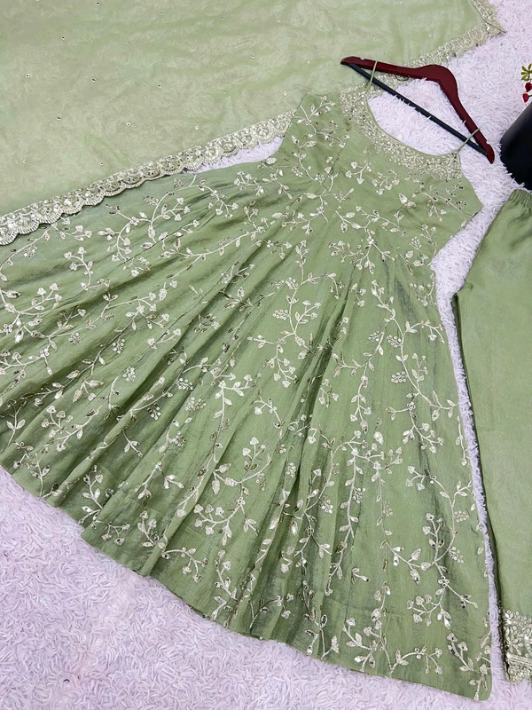 Heavy Anarkali Gown With Bottom and Dupatta Set - XL