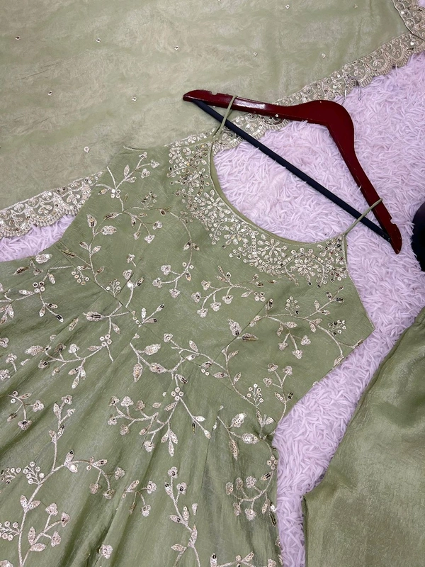 Heavy Anarkali Gown With Bottom and Dupatta Set - XL