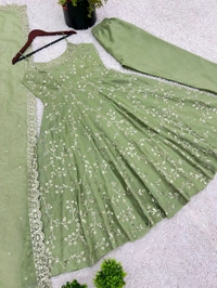 Heavy Anarkali Gown With Bottom and Dupatta Set - XL