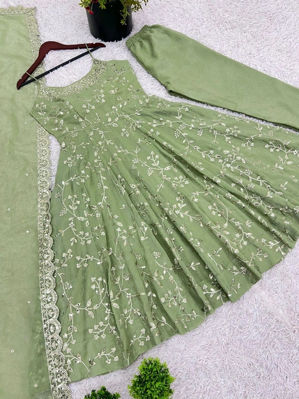 Heavy Anarkali Gown With Bottom and Dupatta Set - XL