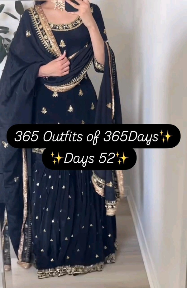 Black Color Chinon Silk Sharara Suit - M