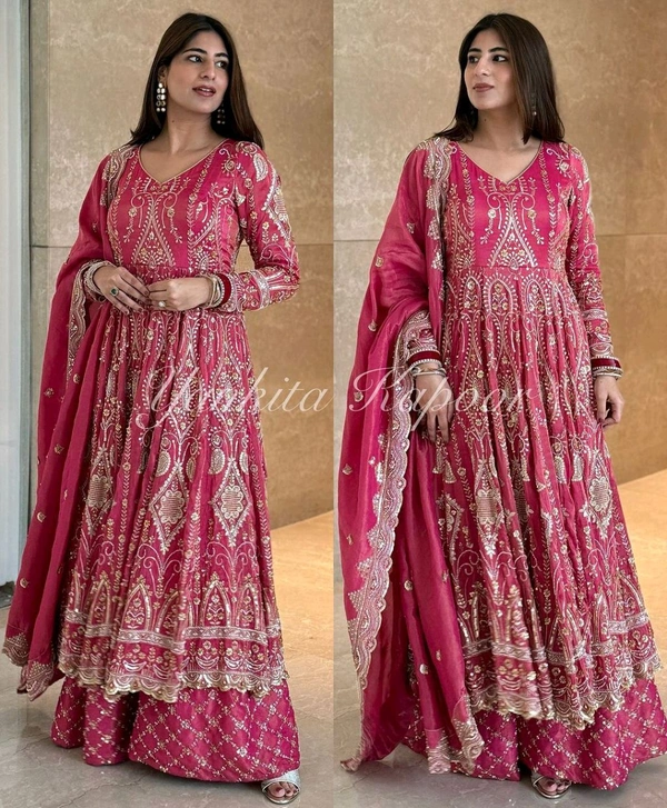 Yankita Kapoor Replica Bridal Wear Heavy Indo Western Outfit - XL Free Size Xxl Margin