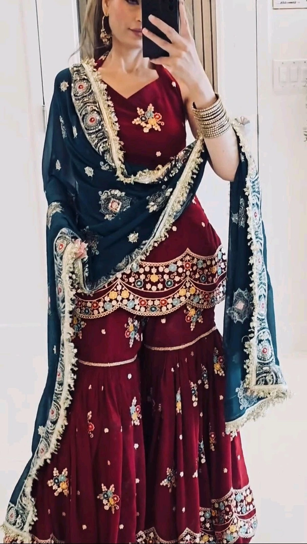 Bridal Wear Heavy Work Sharara Suit - XL