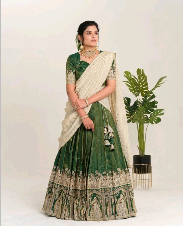 Launching Kalamkari Lehenga Choli - M Upto L Margin, Green
