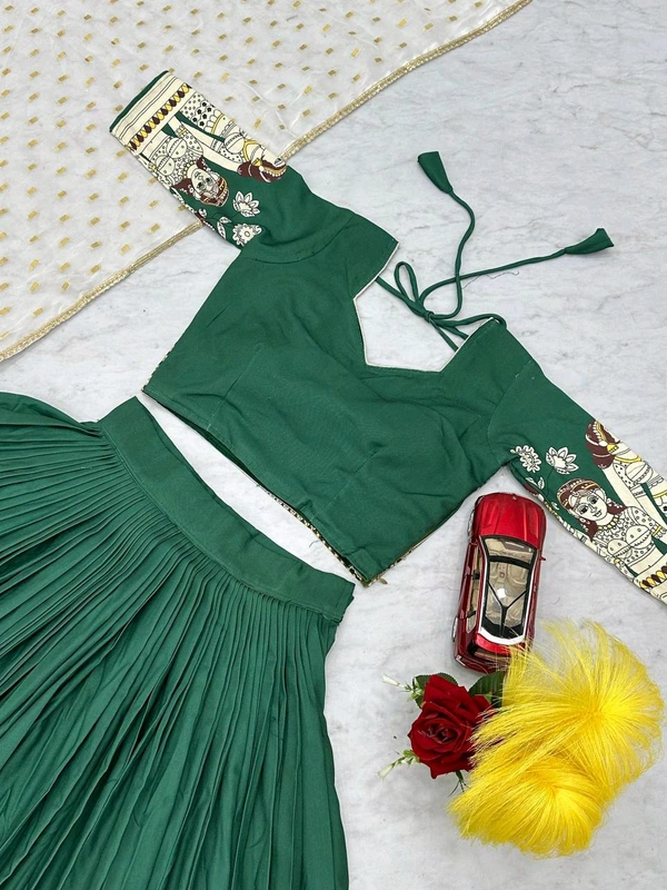 Launching Kalamkari Lehenga Choli - M Upto L Margin, Green