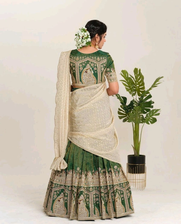 Launching Kalamkari Lehenga Choli - XL Upto XXL Margin, Green