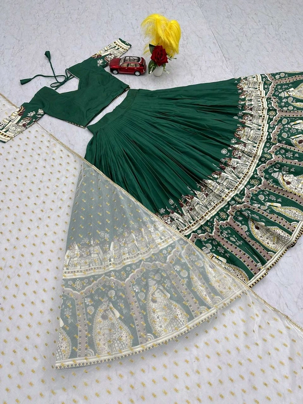 Launching Kalamkari Lehenga Choli - XL Upto XXL Margin, Green