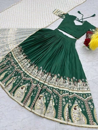 Launching Kalamkari Lehenga Choli - XL Upto XXL Margin, Green