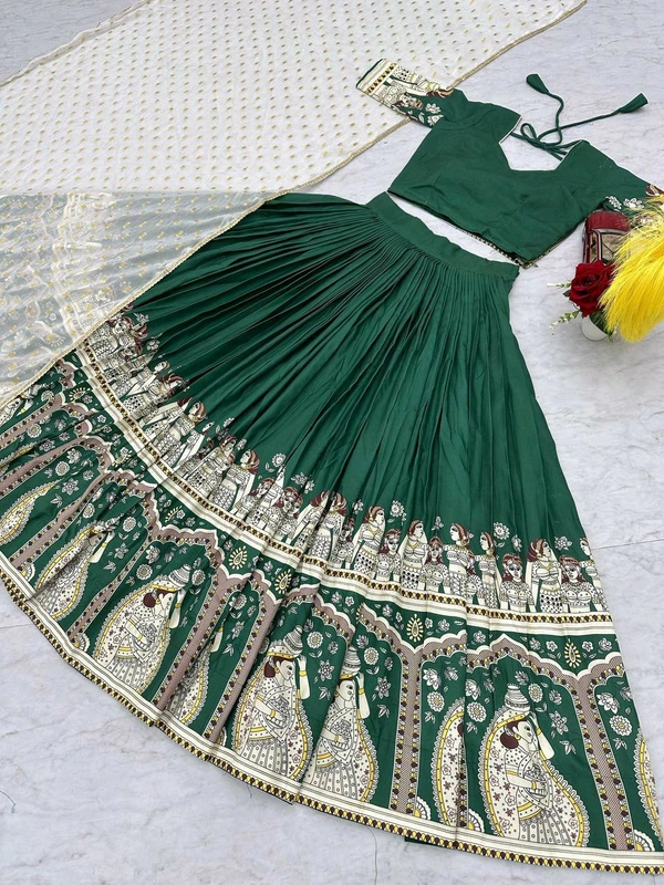 Launching Kalamkari Lehenga Choli - XL Upto XXL Margin, Green