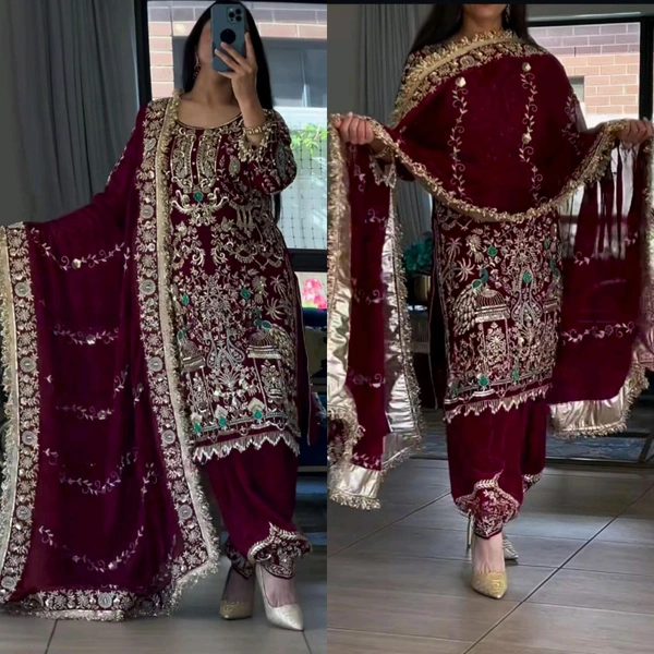 Partywear Heavy Sequence Work Dhoti Salwar Suit - L
