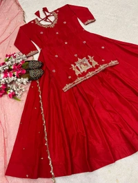 Crepe Silk Indo Western Lehenga Choli - Red, L