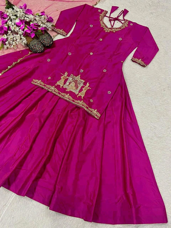 Crepe Silk Indo Western Lehenga Choli - Pink, L