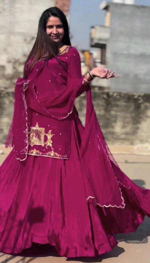 Crepe Silk Indo Western Lehenga Choli - Pink, XXL