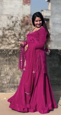 Crepe Silk Indo Western Lehenga Choli - Pink, XXL