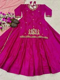 Crepe Silk Indo Western Lehenga Choli - Pink, XXL