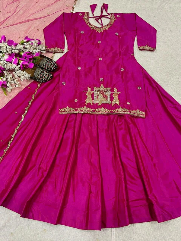 Crepe Silk Indo Western Lehenga Choli - Pink, XXL
