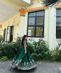 Jimmy Choo Silk Wedding Lehenga Choli - Free Size Upto 44inch, Green