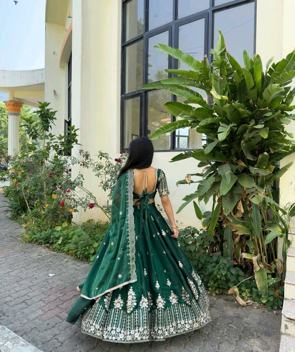 Jimmy Choo Silk Wedding Lehenga Choli - Free Size Upto 44inch, Green