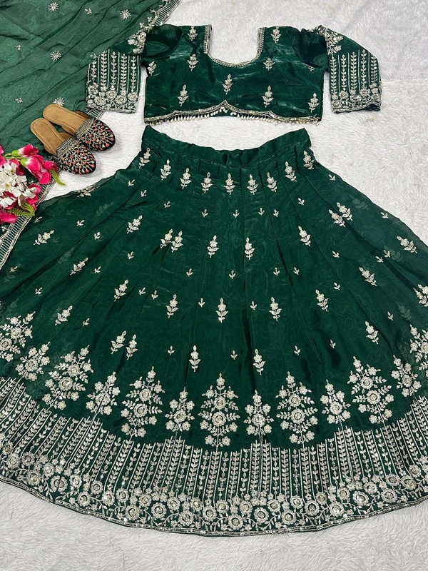 Jimmy Choo Silk Wedding Lehenga Choli - Free Size Upto 44inch, Green