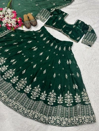 Jimmy Choo Silk Wedding Lehenga Choli - Free Size Upto 44inch, Green