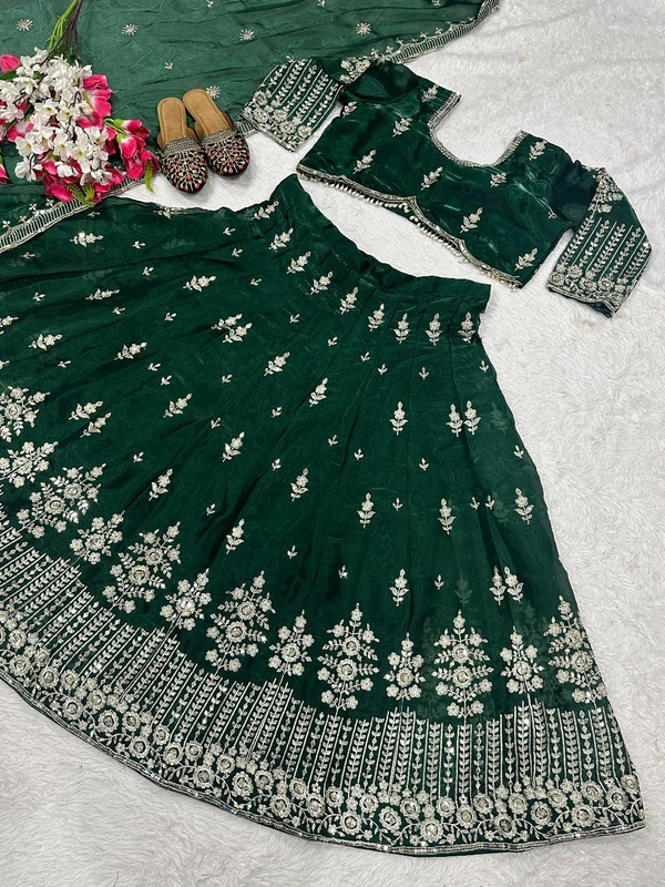 Jimmy Choo Silk Wedding Lehenga Choli - Free Size Upto 44inch, Green